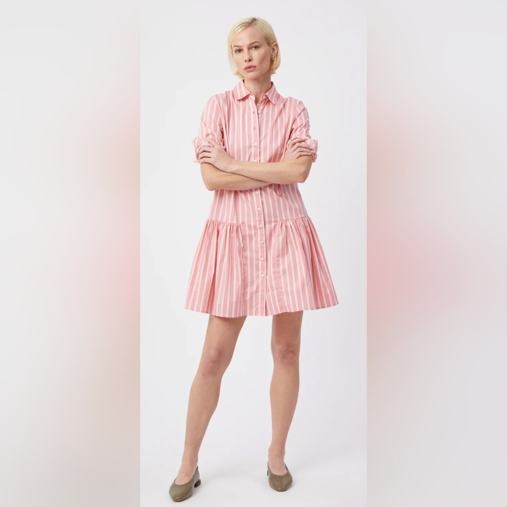 THE DROP WAIST SHIRT DRESS pink/white stripe size S - The Shirt Rochelle Behrens